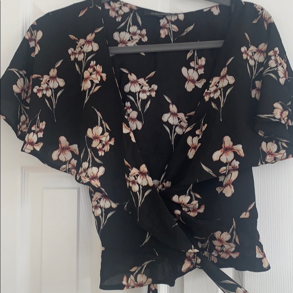 Black Floral Tie Top